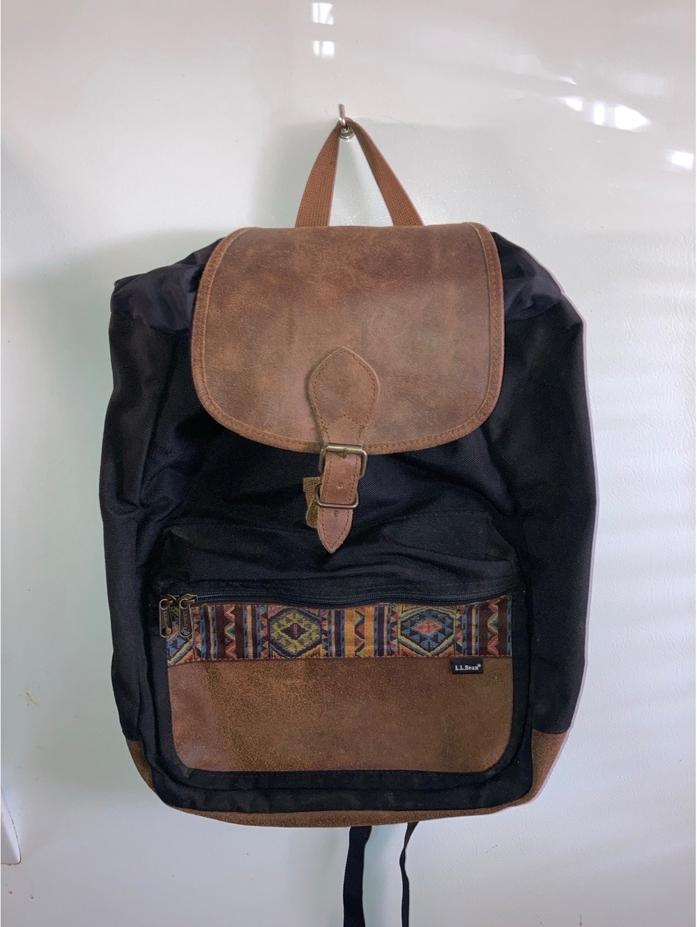 L.L.Bean Town & Campus Rucksack Backpack USA Nylon Leather Southwestern N870